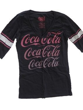 Coca Cola Vintage Black V-Neck 100% Cotton Graphic Tee